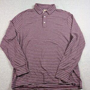 Faherty Brand Mens Long Sleeve Pima Cotton Modal Striped Polo Shirt Purple L